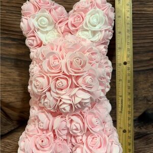 Pink Rose Bunny  - Faux Flower Sculpture